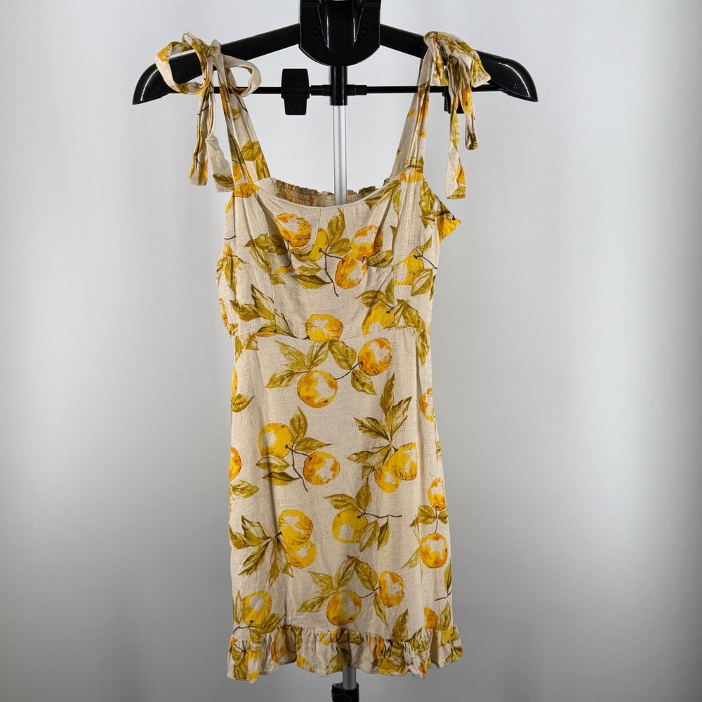 Urban Outfitters Orange Citrus‎ Print Tie Shoulder Ruffle Mini Dress S